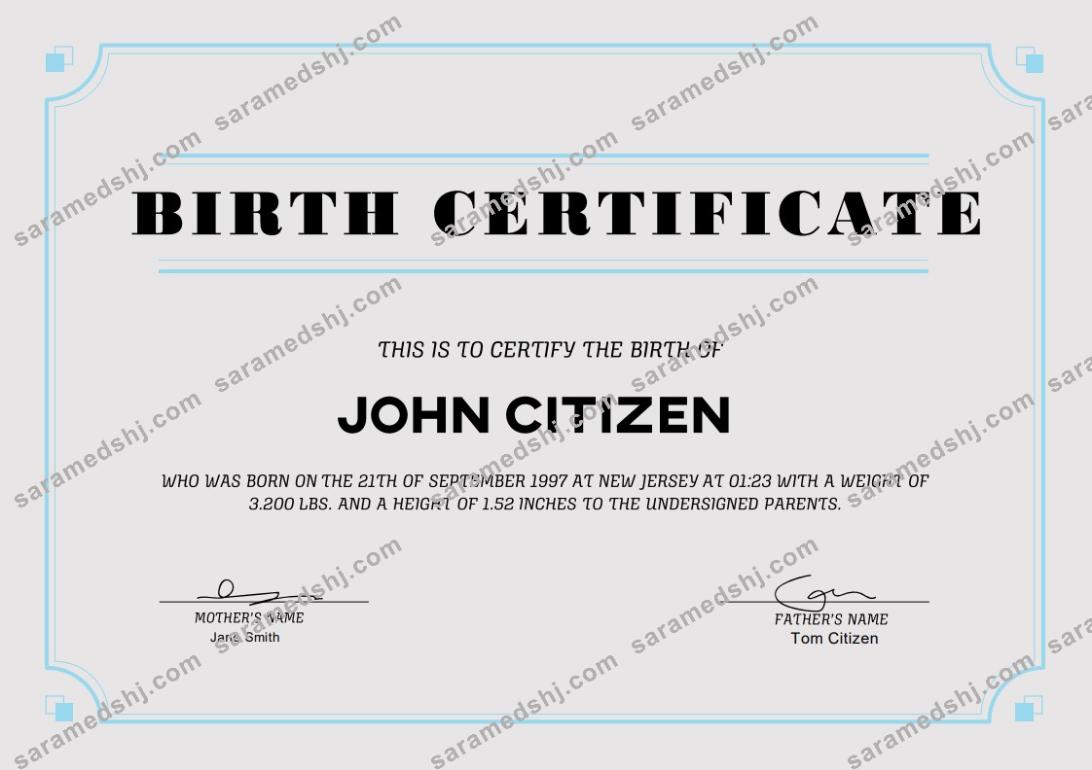 USA Birth Certificate template in Word and PDF format